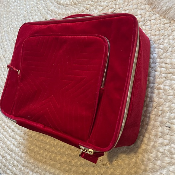 New Estée Lauder red velvet make up case train carrier zipper pocket - Picture 1 of 7